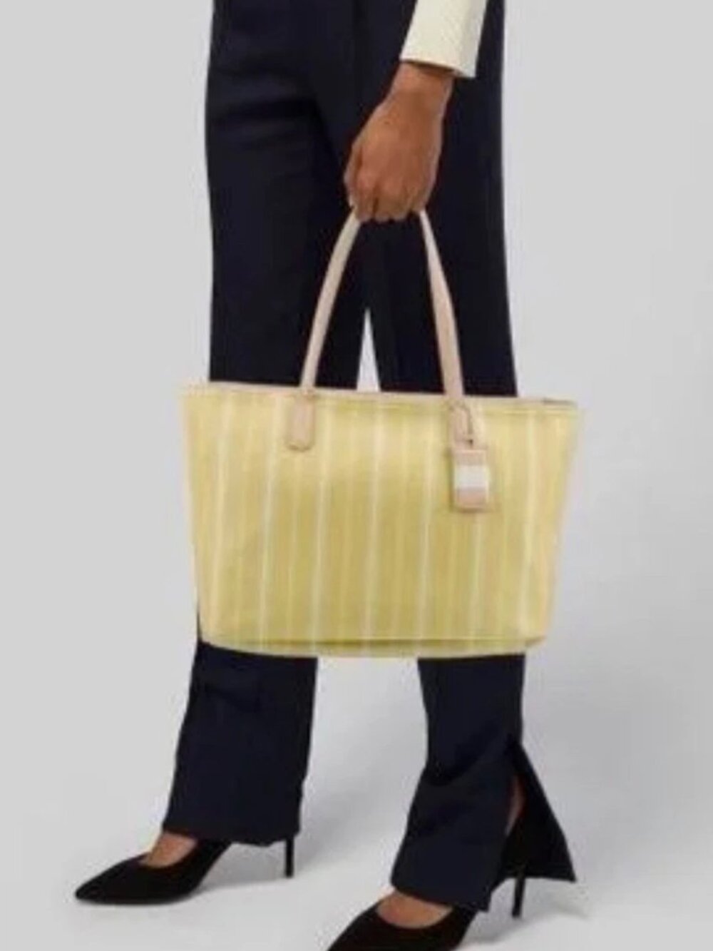 COACH Legacy Weekend Ticking Yellow Stripes PVC Large Shoulder Tote Bag #23108